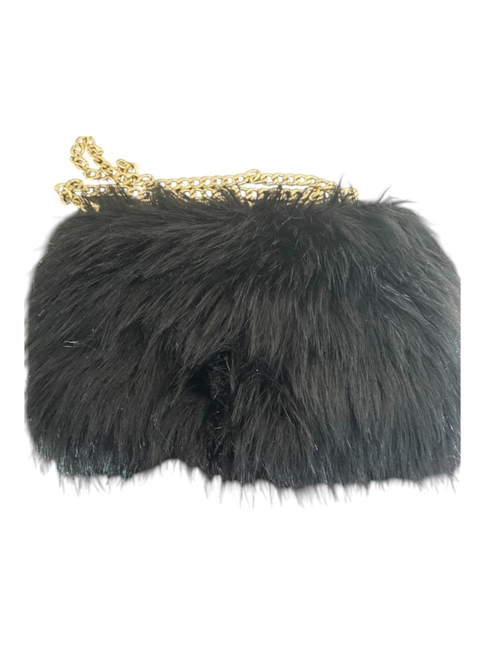FHQHTH Black Faux Fur Crossbody Bag with Gold Chain